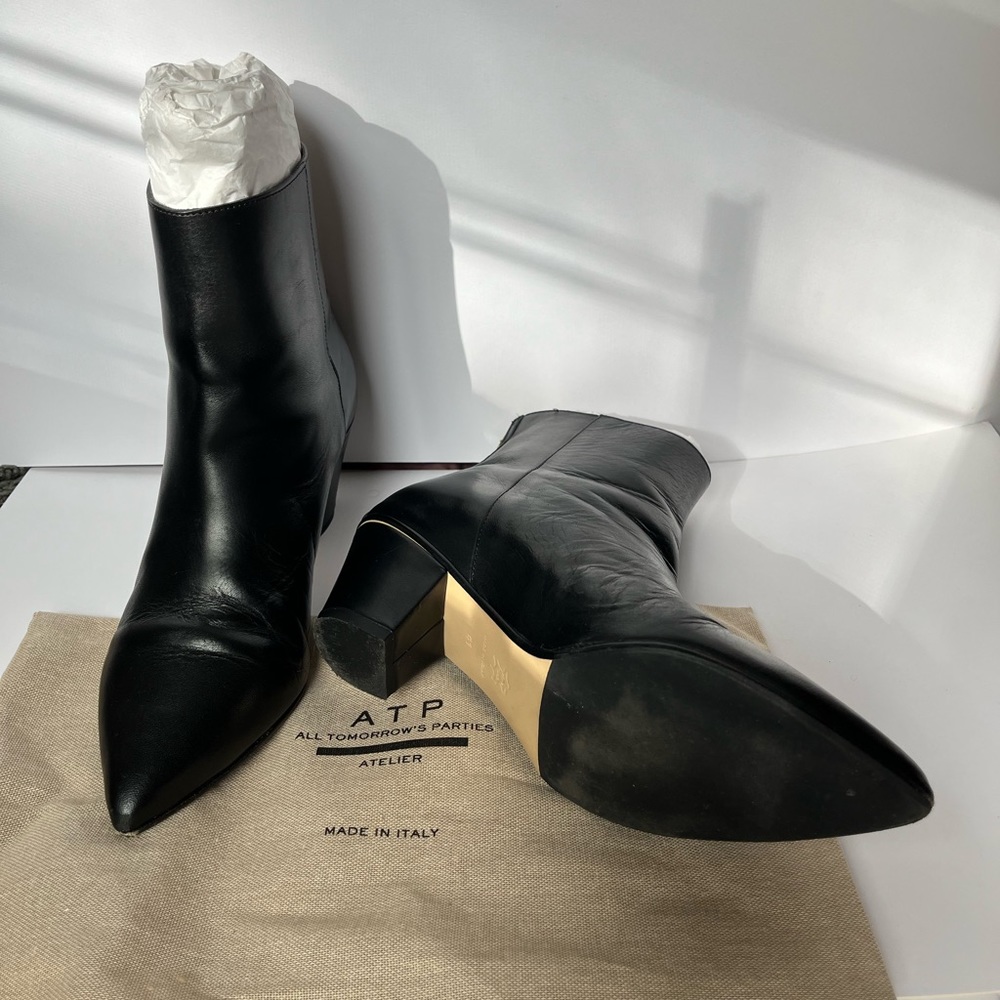 ATP Atelier Black Italian calf leather block heel pointed ankle boot